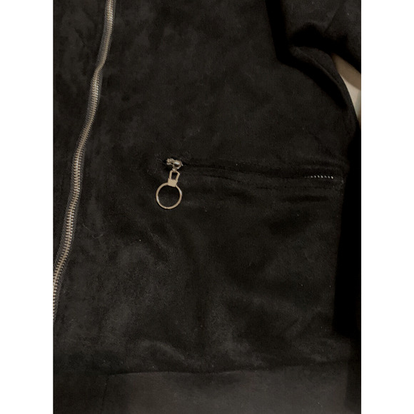 CBR Bomber Jacket Womens Medium Faux Suede Black Zip Front Rockabilly 50's Coat - Picture 6 of 13